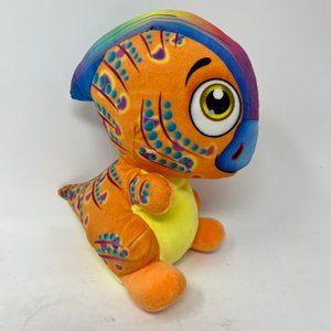 World Plush Dinosaur 8” Parasaurolophus Duck Billed Colorful Orange Soft Stuffed
